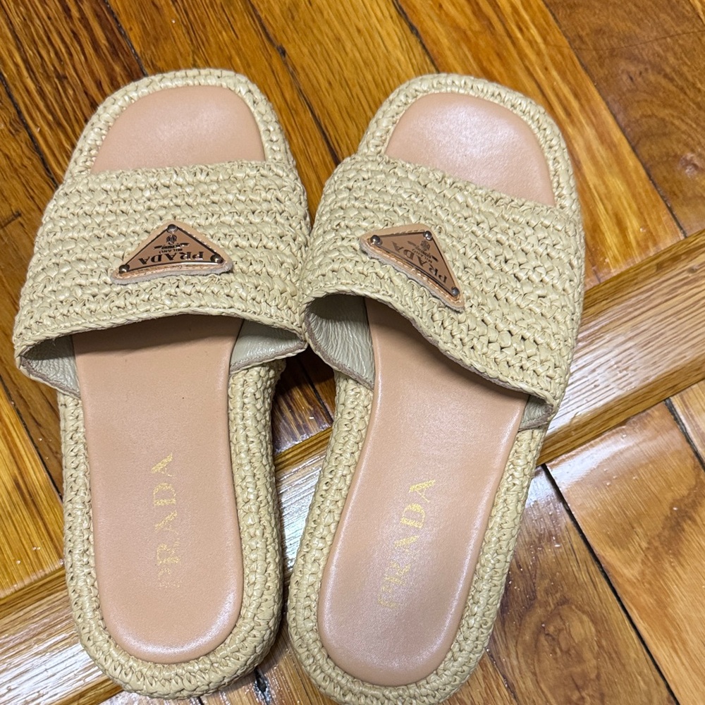 Prada Women's Beige Woven Slide Sandals